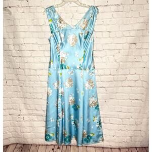 Pendleton Wms Sz 8 Blue Floral Print Silk Blend Midi Dress Fairycore Feminine